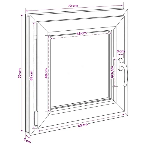 Unutarnja boja prozora u podrumu bijela RISOR 70 x 70 cm - Bijela 70 x 70 cm (Dvostruki sloj) Nagibanje i okretanje lijevo Cijena