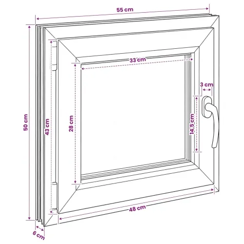 Unutarnja boja prozora u podrumu bijela RISOR 55 x 50 cm - Bijela 55 x 50 cm (Troslojni) Nagibanje i okretanje lijevo Cijena