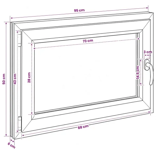 Prozor za podrum RISOR 95 x 50 cm PVC i prozirno staklo - Bijela 95 x 50 cm (Troslojni) Nagibanje i okretanje lijevo Cijena