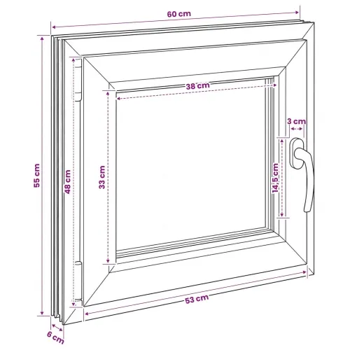 Unutarnja boja prozora u podrumu bijela RISOR 60 x 55 cm - Bijela 60 x 55 cm (Troslojni) Nagibanje i okretanje lijevo Cijena