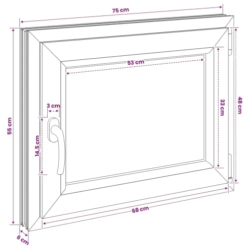Unutarnja boja prozora u podrumu bijela RISOR 75 x 55 cm - Bijela 75 x 55 cm (Troslojni) Naginjanje i okretanje desno Cijena