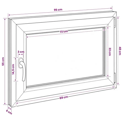 Unutarnja boja prozora u podrumu bijela RISOR 95 x 55 cm - Bijela 95 x 55 cm (Troslojni) Naginjanje i okretanje desno Cijena