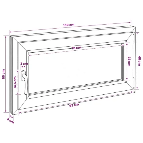 Unutarnja boja prozora u podrumu bijela RISOR 100 x 55 cm - Bijela 100 x 55 cm (Troslojni) Naginjanje i okretanje desno Cijena