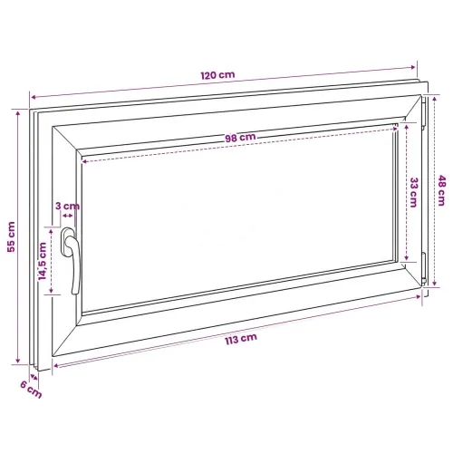 Unutarnja boja prozora u podrumu bijela RISOR 120 x 55 cm - Bijela 120 x 55 cm (Troslojni) Naginjanje i okretanje desno Cijena