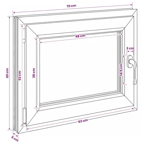 Unutarnja boja prozora u podrumu bijela RISOR 70 x 60 cm - Bijela 70 x 60 cm (Troslojni) Nagibanje i okretanje lijevo Cijena