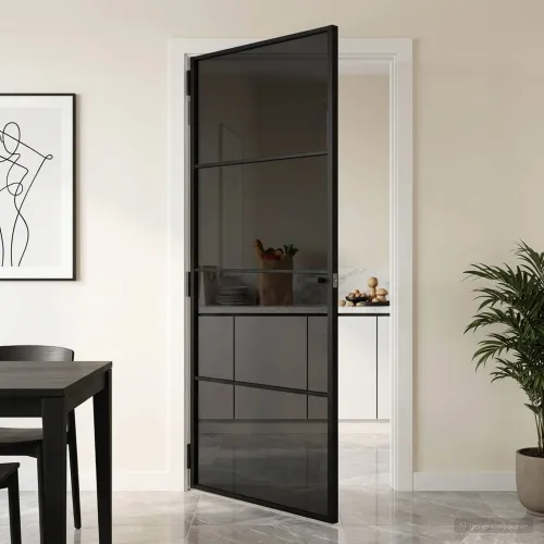Unutarnja vrata 93 x 201,5 cm Kaljeno Staklo i Aluminij - Crna 93 x 201,5 cm 3 vodoravne šipke Cijena