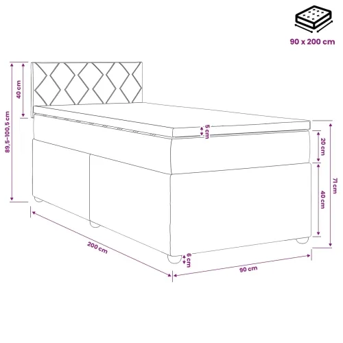 Boxspring krevet s madracem Svjetlosiva 90 x 200 cm Tkanina - Svjetlosiva 90 x 200 cm Dizajn s rombovima Cijena