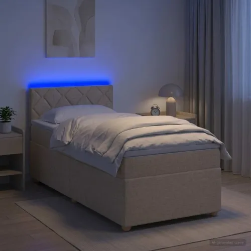 Boxspring krevet s madracem Krem 90 x 200 cm Tkanina - Krem 90 x 200 cm Dizajn s rombovima Cijena