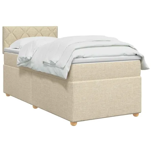 Boxspring krevet s madracem Krem 90 x 200 cm Tkanina - Krem 90 x 200 cm Dizajn s rombovima Cijena