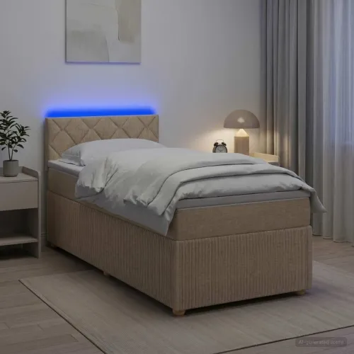 Boxspring krevet s madracem Krem 90 x 200 cm Tkanina - Krem 90 x 200 cm Dizajn s rombovima Cijena