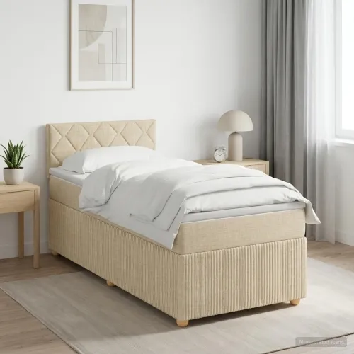 Boxspring krevet s madracem Krem 90 x 200 cm Tkanina - Krem 90 x 200 cm Dizajn s rombovima Cijena