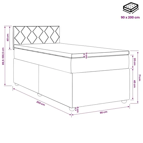 Boxspring krevet s madracem Krem 90 x 200 cm Tkanina - Krem 90 x 200 cm Dizajn s rombovima Cijena