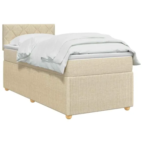 Boxspring krevet s madracem Krem 90 x 200 cm Tkanina - Krem 90 x 200 cm Dizajn s rombovima Cijena