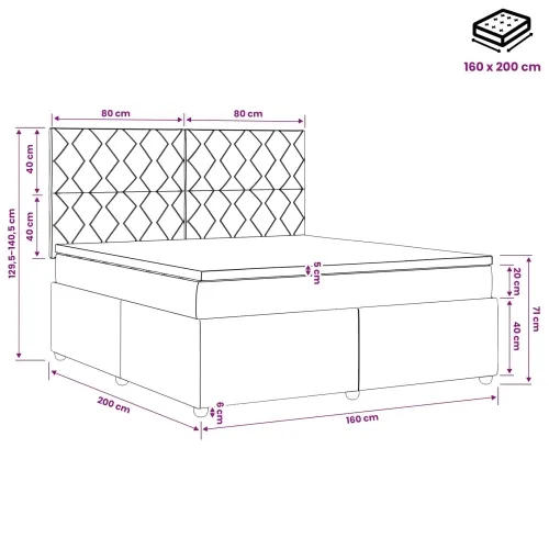LED okvir za krevet s madracem Plava 160 x 200 cm Baršun - Plava 160 x 200 cm Dizajn s rombovima Cijena