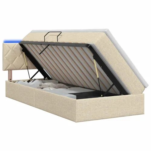 LED krevet za pohranu s madracem Krem 90 x 200 cm Tkanina - Krem 90 x 200 cm Dizajn s rombovima Cijena