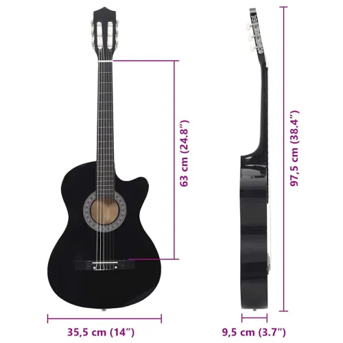 12-dijelni set klasične gitare Western sa 6 žica crni 38 - Crna Cijena