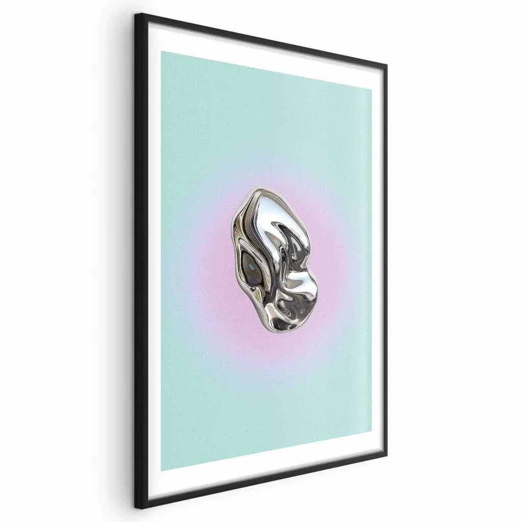 Plakat - Metallic Form - abstract sculpture on a mint background with a purple halo 21x30 Bez okvira s margom