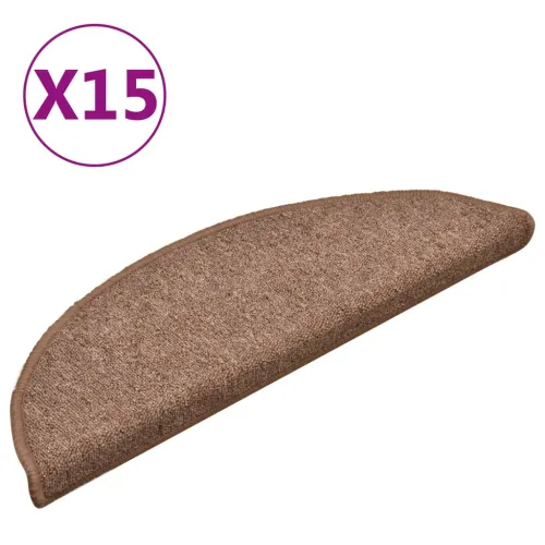 Prostirke za stepenice 15 kom 56x17x3 cm smeđe poluokrugle - Smeđa 56 x 17 x 3 cm 15 Cijena