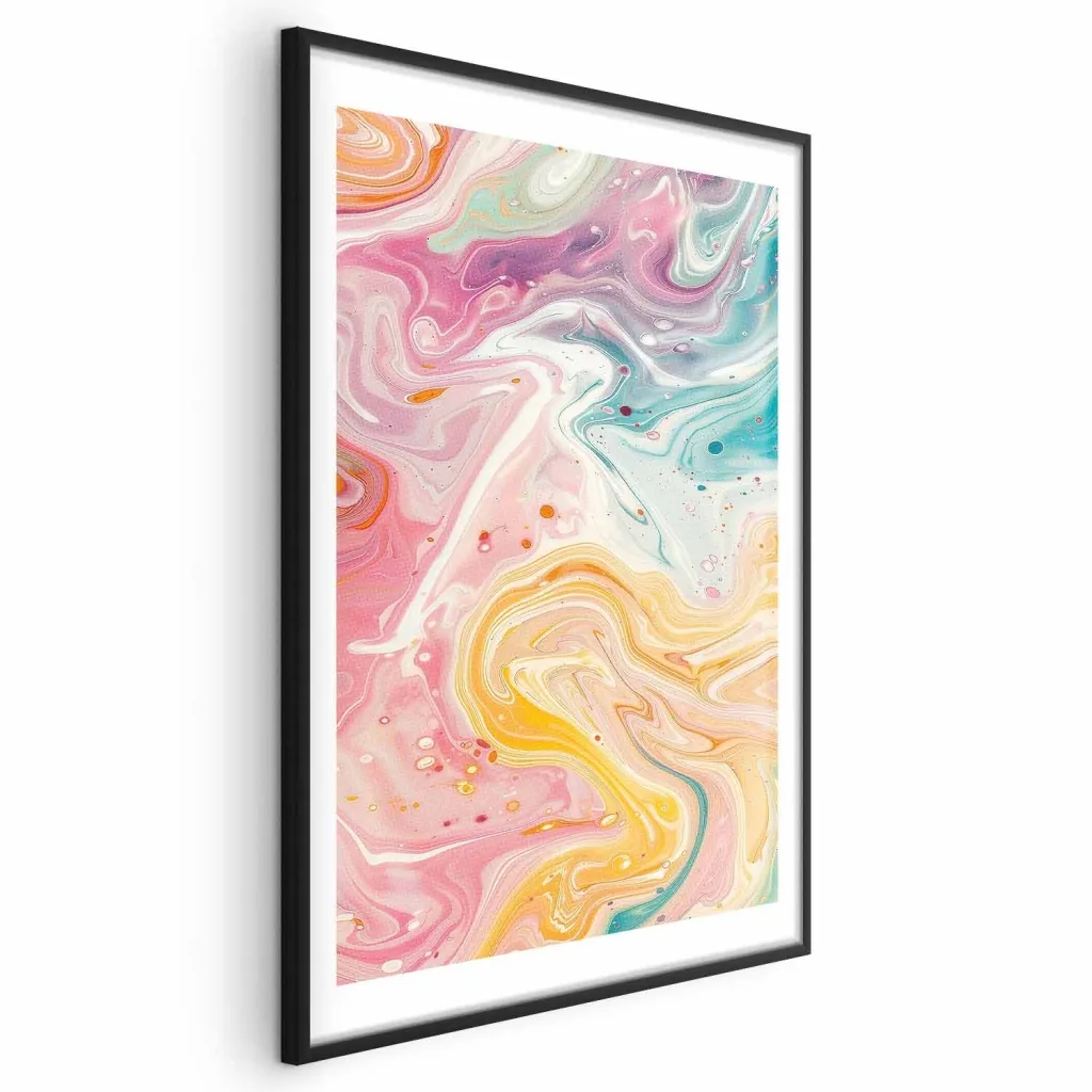 Plakat - Colorful Chaos - dynamic shapes in shades of pink yellow and blue 21x30 Bez okvira s margom