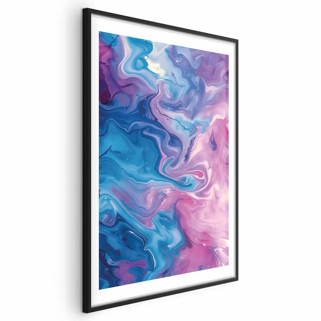 Plakat - Night Flows - abstract waves in shades of blue and purple 21x30 Bez okvira s margom