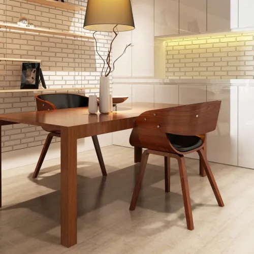 Blagovaonske stolice od drva i umjetne kože 2 kom smeđe - Black and dark brown 2 Cijena