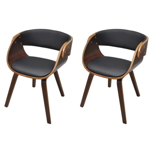 Blagovaonske stolice od drva i umjetne kože 2 kom smeđe - Black and dark brown 2 Cijena