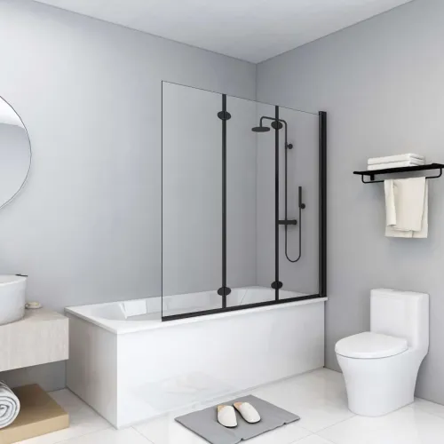 Sklopiva vrata za tuš kabinu s 3 ploče ESG 130 x 138 cm crna Cijena