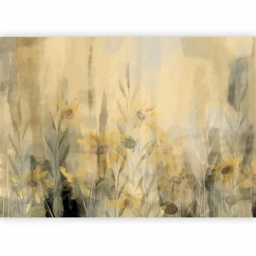 Foto tapeta - A touch of summer - floral motif with a meadow full of yellow flowers and grasses 100x70 Standard Cijena