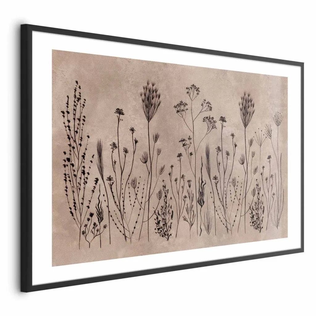 Plakat - Field Flowers - black plants on a lime wash background 30x21 Bez okvira s margom