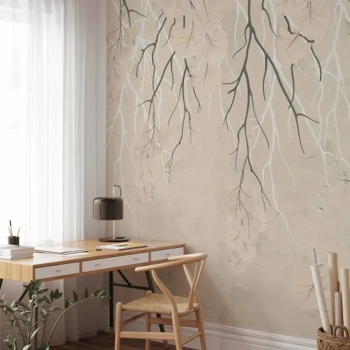 Foto tapeta - Abstract falling leaves - subtle nature motif with branches 150x105 Standard Cijena