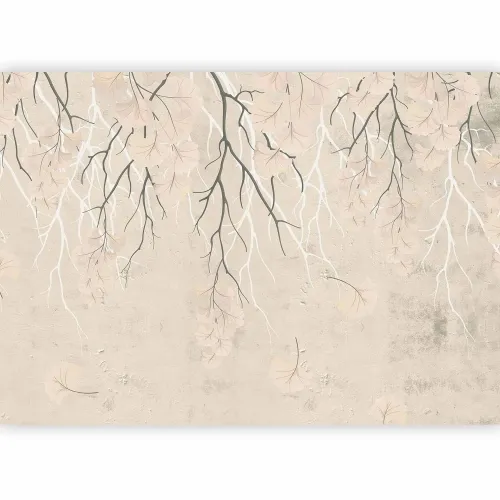 Foto tapeta - Abstract falling leaves - subtle nature motif with branches 150x105 Vodootporna Cijena