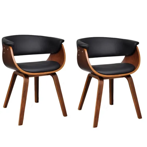Blagovaonske stolice 2 kom od zaobljenog drva i umjetne kože - Black and dark brown 2 Cijena