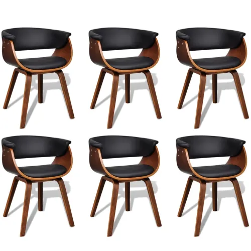 Blagovaonske stolice 6 kom od zaobljenog drva i umjetne kože - Black and dark brown 6 Cijena