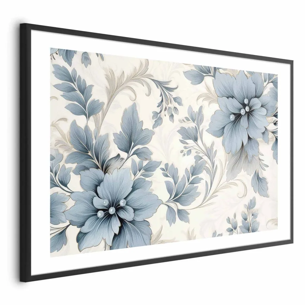 Plakat - Turquoise Ornamental Retro Flowers 30x21 Bez okvira s margom