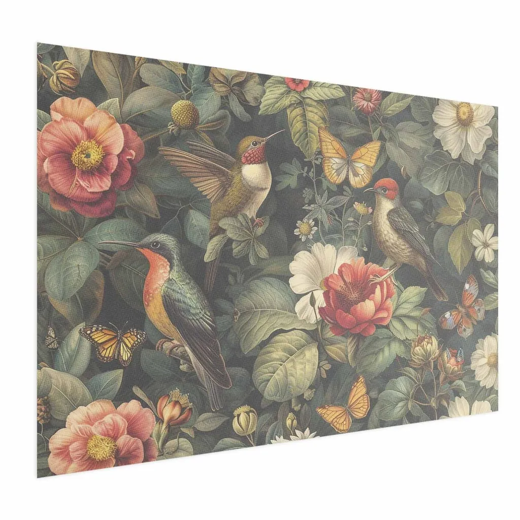 Plakat - Flowers Birds and Butterflies - vintage-style illustration 30x21 Bez okvira