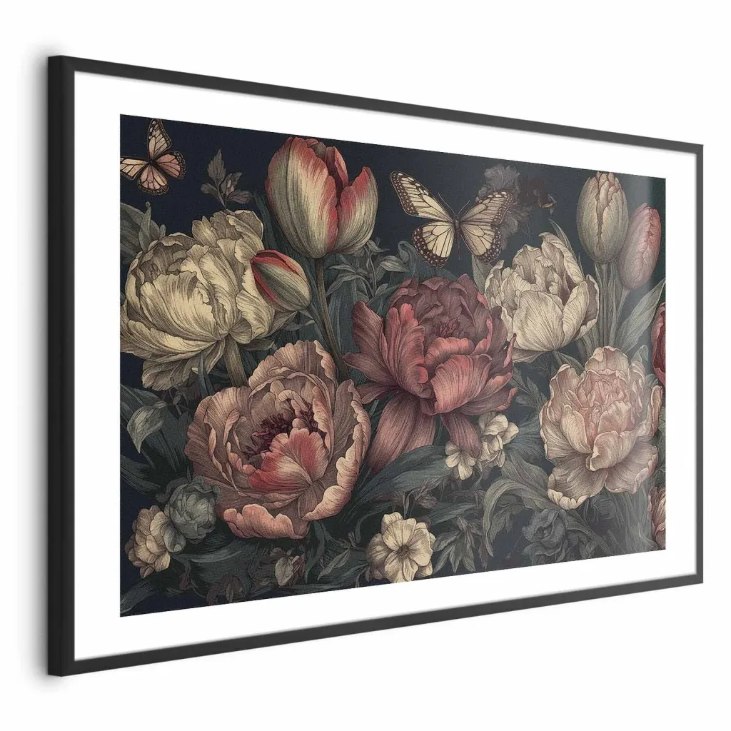 Plakat - Flowers on a Turquoise Background 30x21 Bez okvira s margom