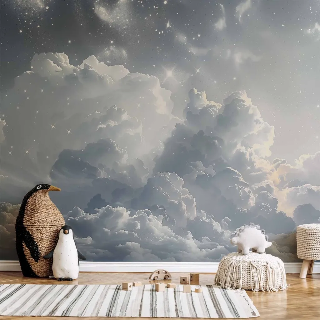 Foto tapeta - Astral Calm: Stars Scattered Over Delicate Clouds 100x70 Standard