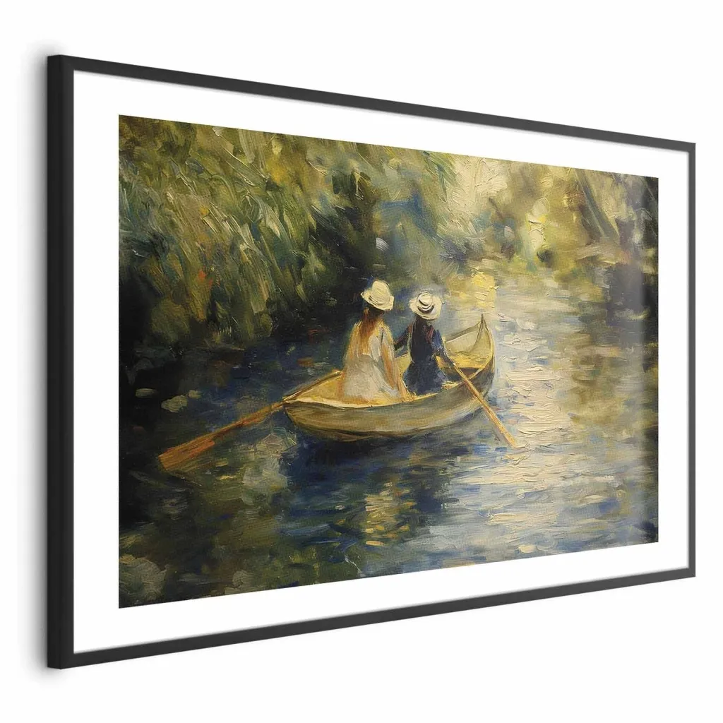 Plakat - Boat crossing - painting of two women sailing a boat on a river 30x21 Bez okvira s margom