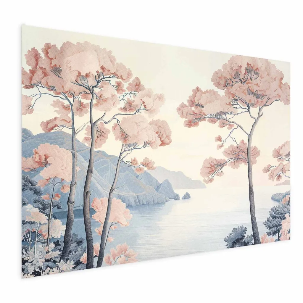 Plakat - Ocean Cliffs and Trees Delicate Motif in Pastel Colors 30x21 Bez okvira s margom