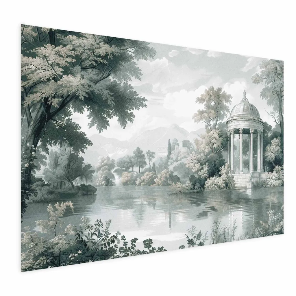 Plakat - Landscape with a Park and Lake in Retro Greens 30x21 Bez okvira s margom