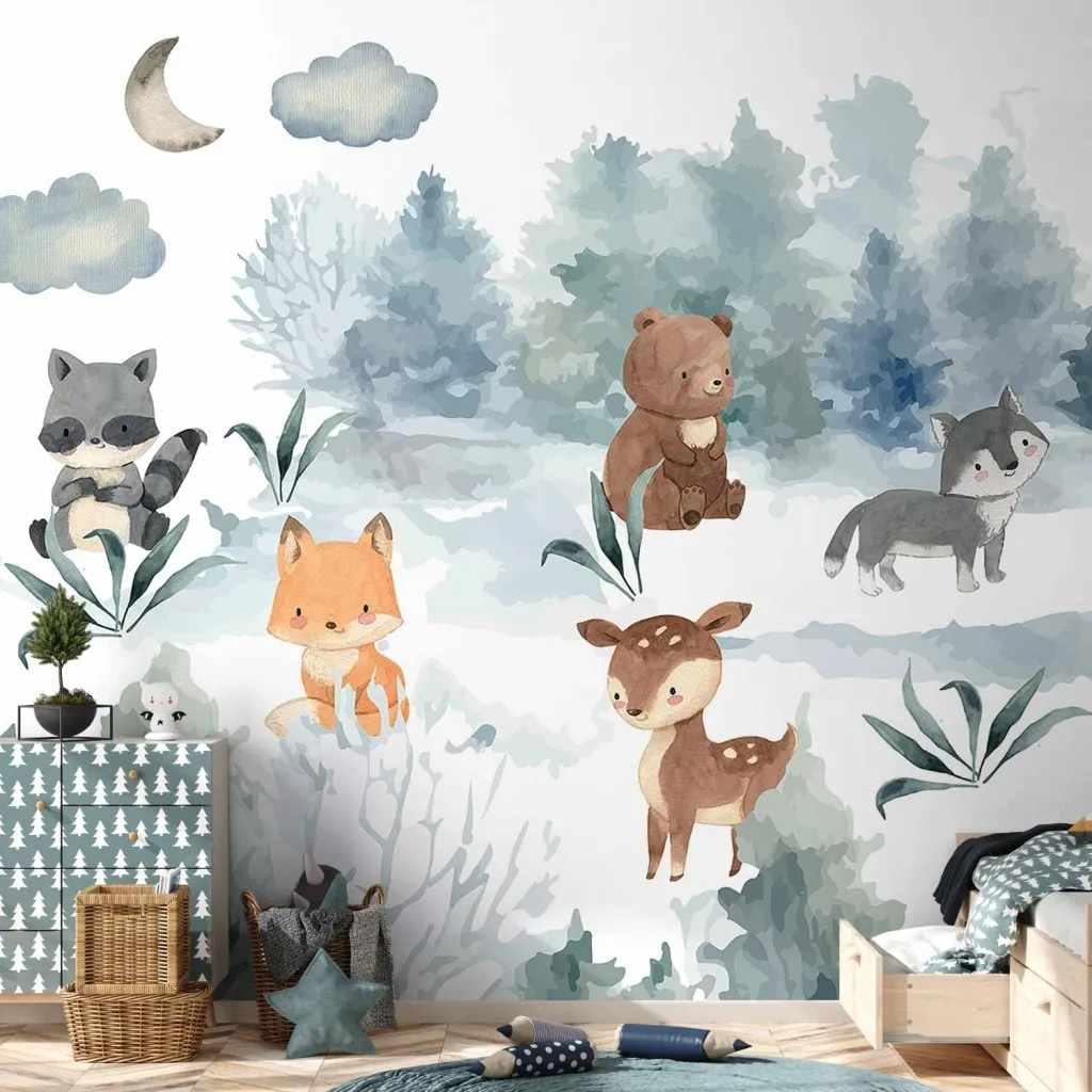 Foto tapeta - Forest Games - Animals in a Forest Painted in Watercolours 100x70 Standard