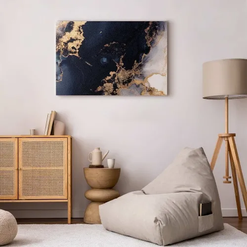 Slika - Marble and navy blue – abstract textured pattern inspired by the starry sky 120x80 Akustična Cijena