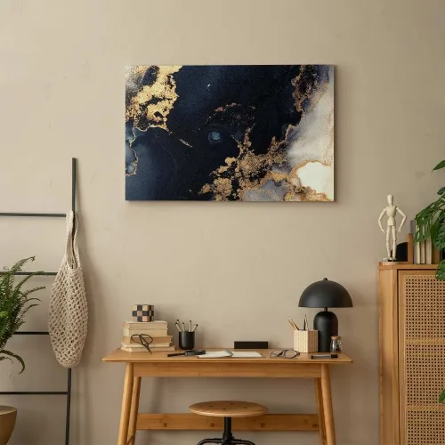 Slika - Marble and navy blue – abstract textured pattern inspired by the starry sky 120x80 Akustična Cijena