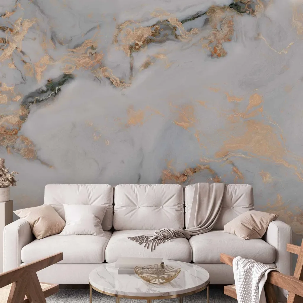 Foto tapeta - White Stone - Elegant Marble With Golden Highlights 100x70 Standard
