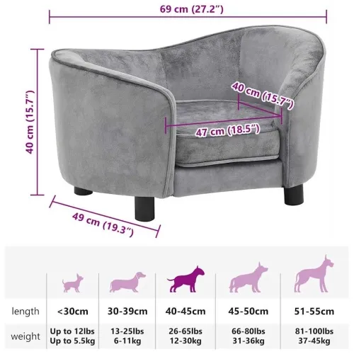 Sofa za pse siva 69 x 49 x 40 cm plišana - Siva Cijena