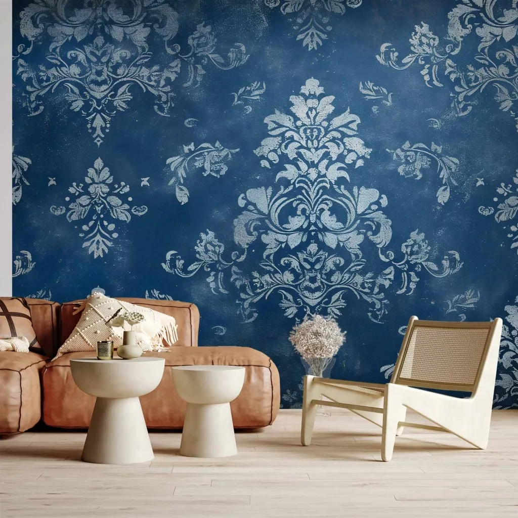 Foto tapeta - Retro Ornament Decorative Motif in Worn Blues 100x70 Standard
