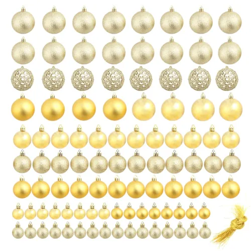 Set božićnih kuglica 100 komada 3/4/6 cm zlatni - Zlatno 100 Cijena