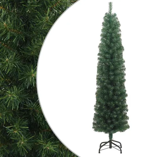Tanko umjetno božićno drvce sa stalkom zeleno 210 cm PVC - Zelena 210 cm Osnovni Cijena