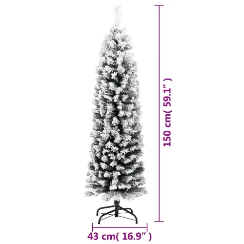 Tanko umjetno božićno drvce sa snijegom zeleno 150 cm PVC - Zelena i bijela 150 cm Osnovni Cijena