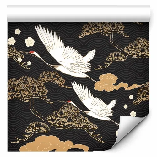 Tapeta - Oriental impressions - decorative pattern with a motif of flying cranes on a dark background 49x1000 Samoljepljiva Cijena